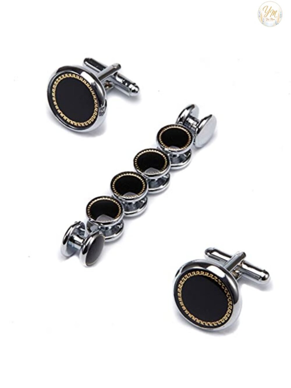 Men's Brass & Resin Cufflinks and Stud Set for Tuxedo Shirts - Formal Classic